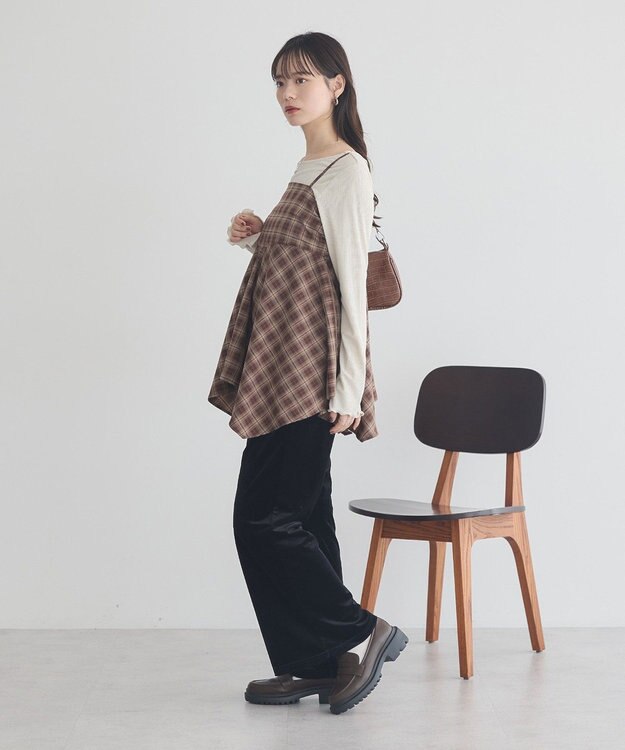 earth music&ecology イレヘムチェックキャミチュニック Check Brown