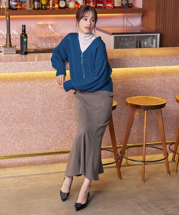 Tiaclasse 【洗える】ケーブル編みショート丈カーディガン ブルー