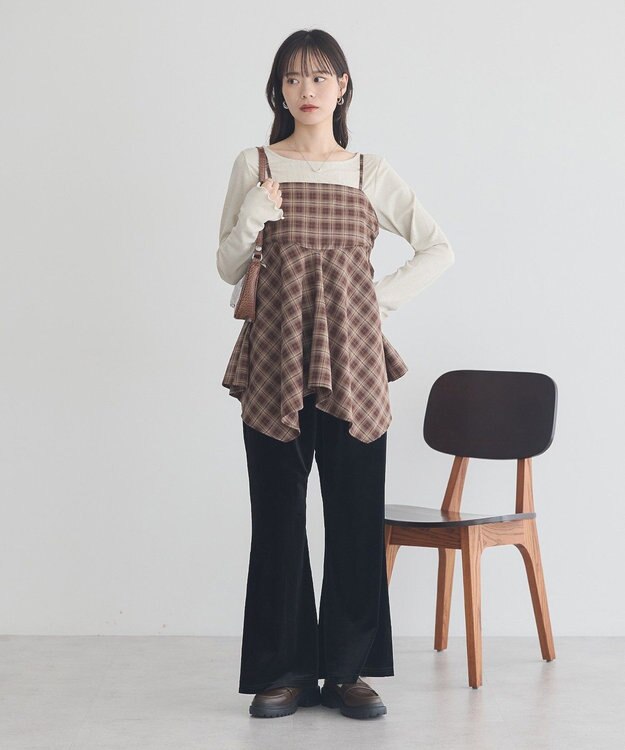 earth music&ecology イレヘムチェックキャミチュニック Check Brown