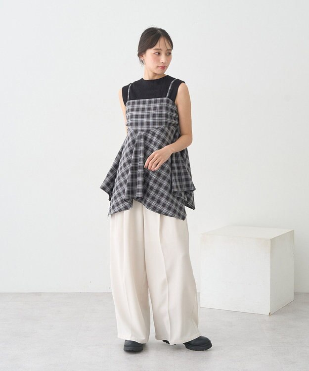 earth music&ecology イレヘムチェックキャミチュニック Check Black