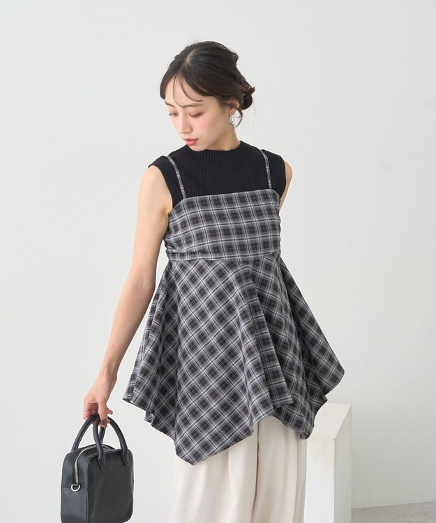 earth music&ecology イレヘムチェックキャミチュニック Check Black