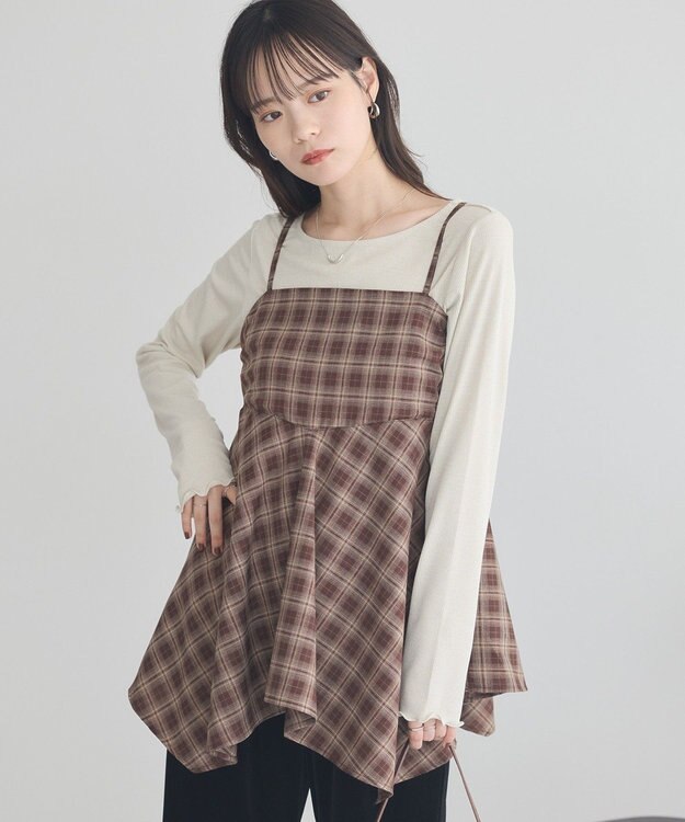 earth music&ecology イレヘムチェックキャミチュニック Check Brown