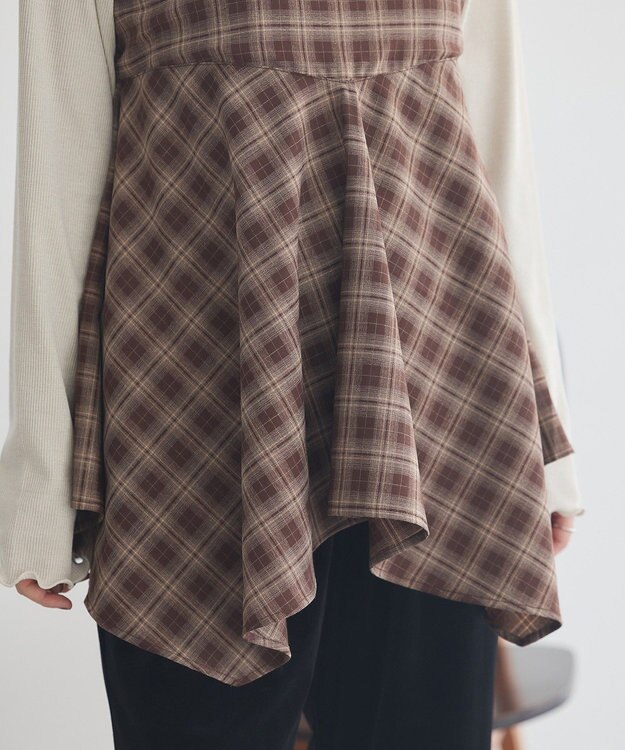 earth music&ecology イレヘムチェックキャミチュニック Check Brown
