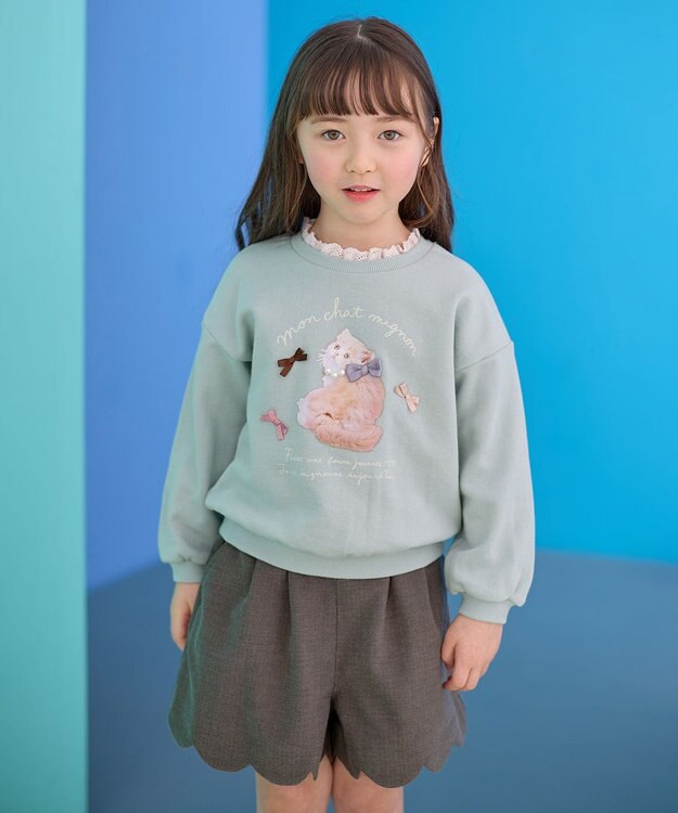 ANY KIDS フォトネコ 裏毛 トレーナー ミント