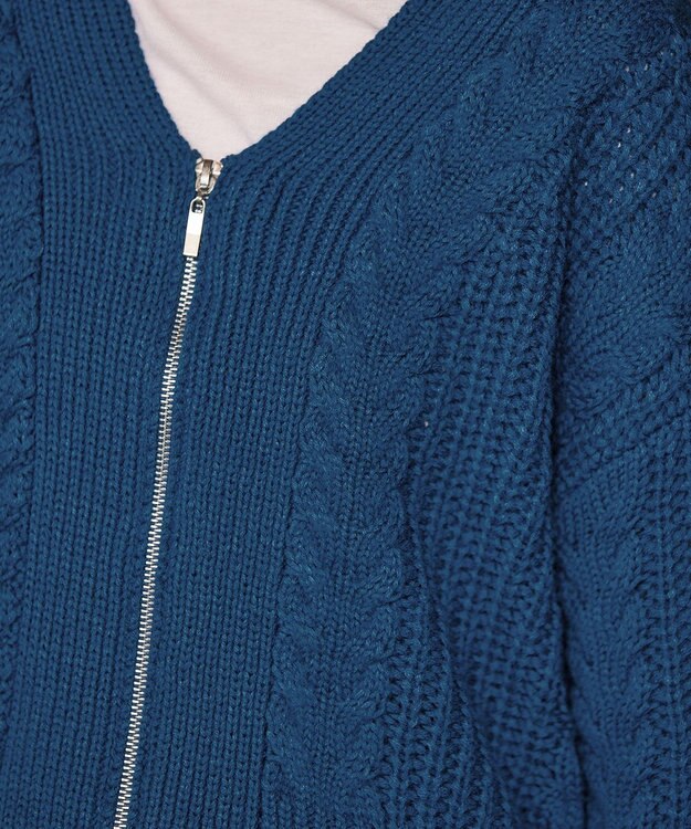 Tiaclasse 【洗える】ケーブル編みショート丈カーディガン ブルー