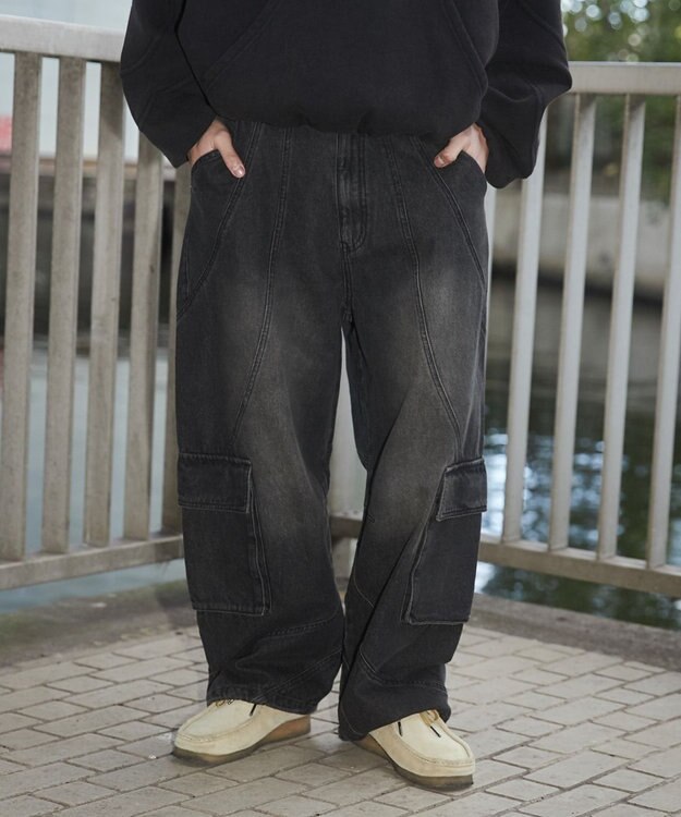 WEGO スウィッチングデニムカーゴパンツ デニムブラックソノタ