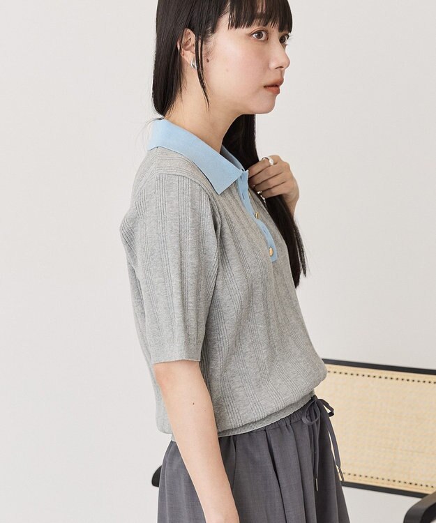 AMERICAN HOLIC 襟配色ニットポロ Light Gray