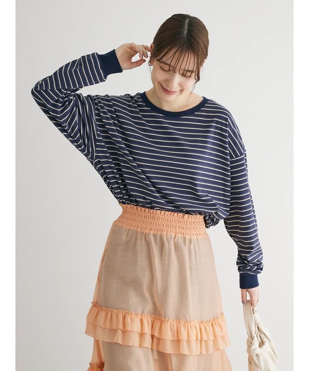 Green Parks マシュマロタッチボーダープルオーバー Navy