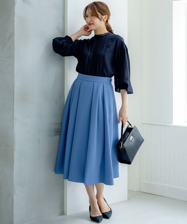 組曲 【洗える・4色展開】ウーステッドライクギャバ スカート ブルー系