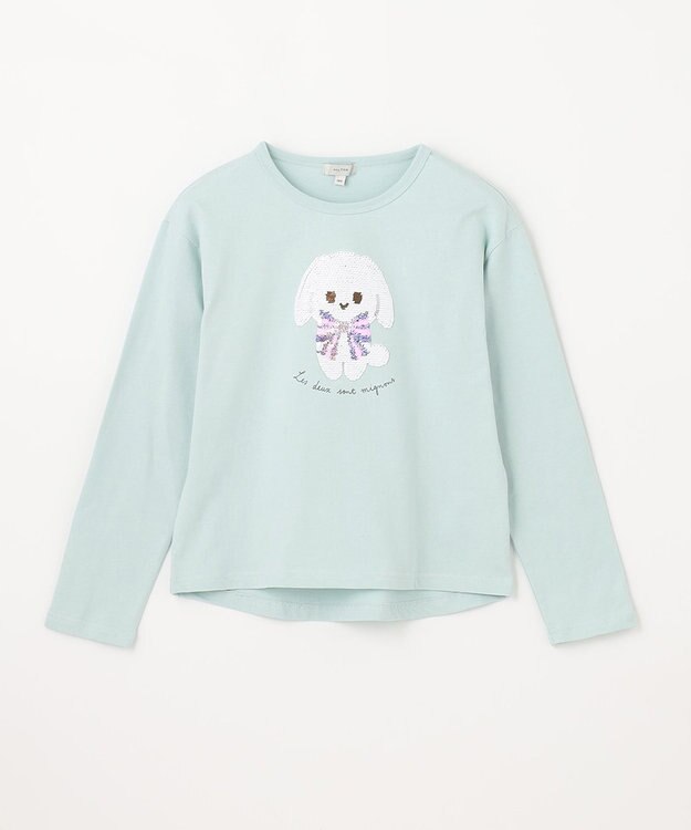 ANY KIDS ミラクルスパンコール 長袖 Ｔシャツ ミント×ウサギ