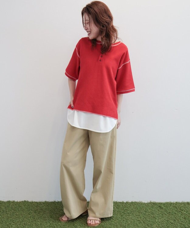 AMERICAN HOLIC 【RUSSELL】ワッフルヘンリーTシャツ Red