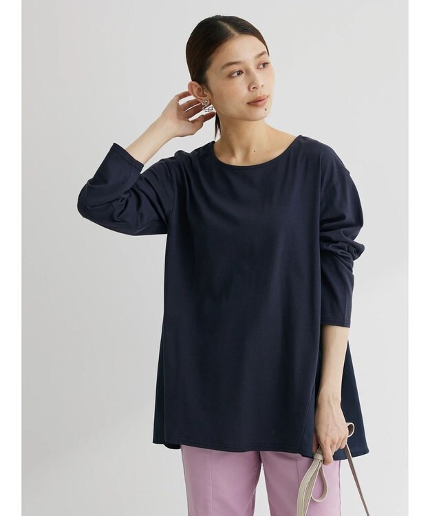 Green Parks バックギャザー布帛切替プルオーバー Navy