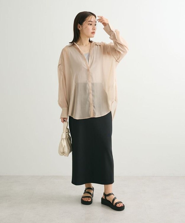 Green Parks シアーシャイニーシャツ Beige