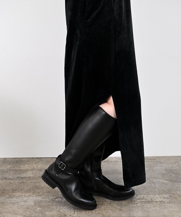 Pointer 本革ベルトデザイン 裏起毛 ロングブーツ ブラック
