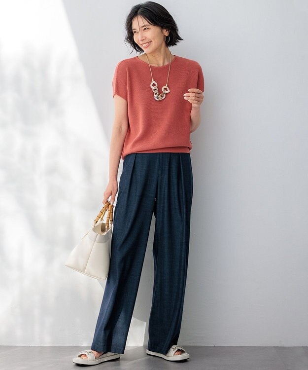 23区 【洗える】デニムライクシャンブレー ワイドパンツ ネイビー系