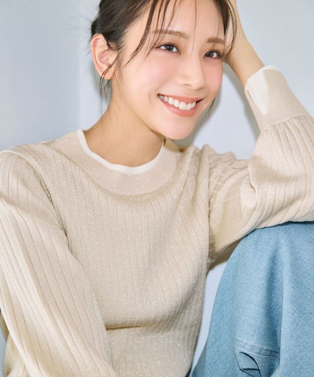 ANY SIS S 【WEB・一部店舗限定】ダブルカラー ニット シャンパン