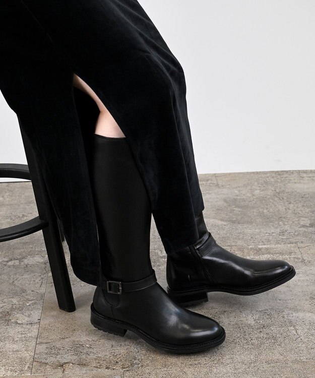 Pointer 本革ベルトデザイン 裏起毛 ロングブーツ ブラック