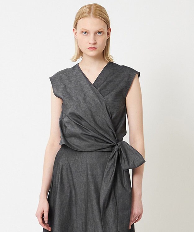 BEIGE， POMEGRANATE / カシュクールブラウス Chambray Black