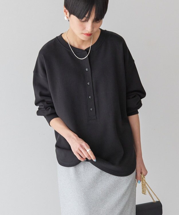 AMERICAN HOLIC ヘンリーネックラウンドミニ裏毛プルオーバー Black
