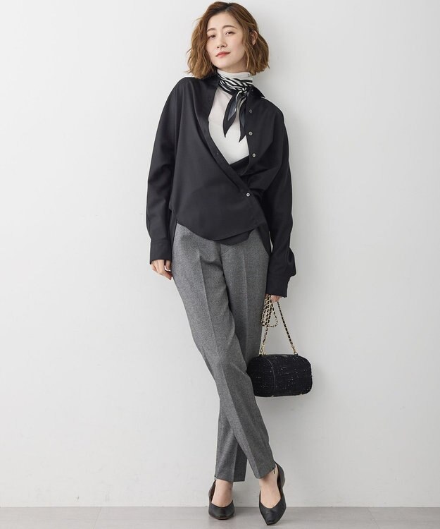 23区 L 【洗える】フランネル2WAY テーパード パンツ グレー系