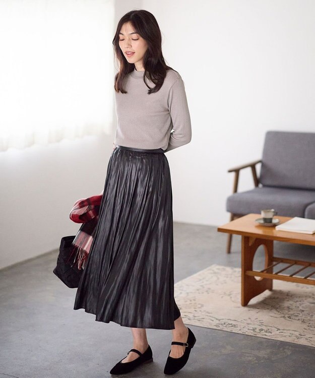 ANY 【洗濯機可】ラメハイネックＴシャツ グレー