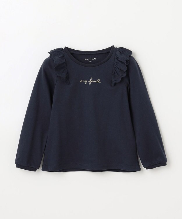 ANY KIDS 肩レース長袖Tシャツ ネイビー