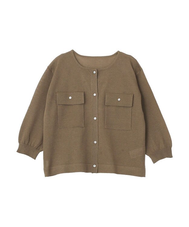 YECCA VECCA ノーカラー7分袖ポケットカーディガン Dark Beige