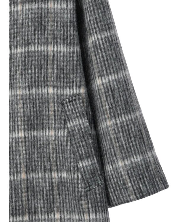 Green Parks コクーンシルエットチェックシャギーコート Black