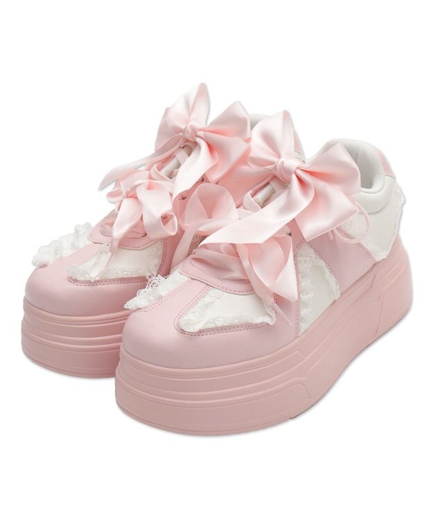 WEGO ダブルリボンフリルスニーカー ライトピンク