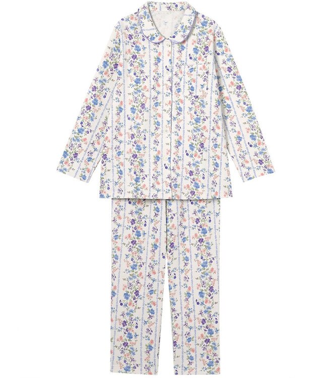 Wing パジャマ 長袖 長ズボン 綿混(本体) あったか レディース EP6011 ウイング／ワコール サックス