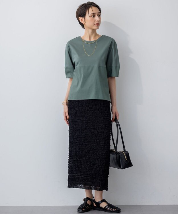 23区 【洗える】シルエットスムースコンビ バックフレア カットソー モスグリーン系