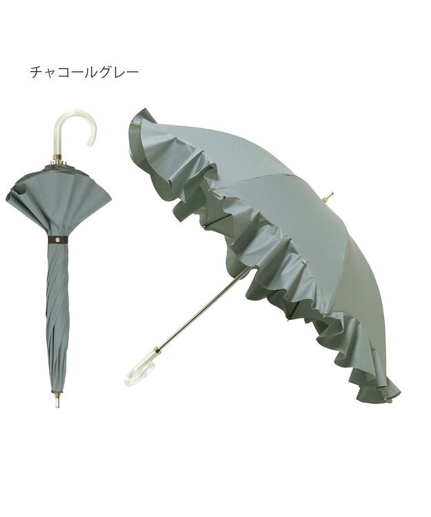 MOONBAT 【一級遮光日傘】LANVIN en Bleu (ランバン オン ブルー)  長傘 フレアフリル 遮光 遮熱 UV チャコールグレー