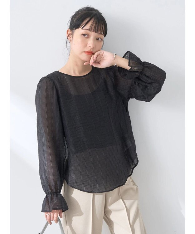 earth music&ecology キャンディースリーブシアーブラウス Black