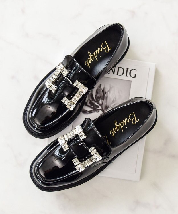 Bridget Birkin 【Bridget Birkin】スクエアビジューローファー ブラックエナメル