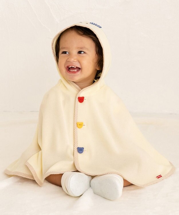 MIKI HOUSE HOT BISCUITS 【70-90cm】 顔ドン ワッフル素材 おでかけポンチョ アイボリー