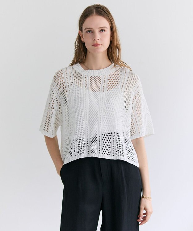 BEIGE， ATACAM / パターンメッシュ ハーフニット Ecru