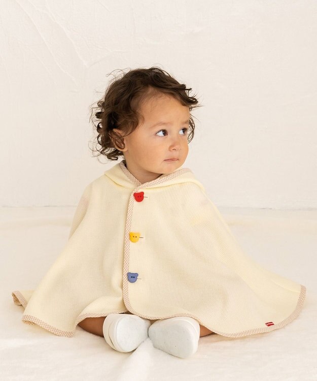 MIKI HOUSE HOT BISCUITS 【70-90cm】 顔ドン ワッフル素材 おでかけポンチョ アイボリー