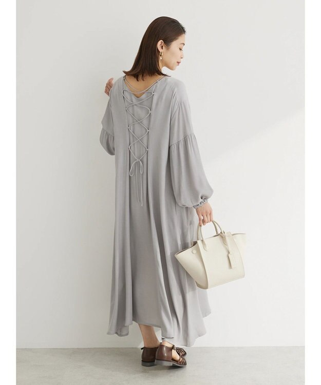 Green Parks ・ｆｕｒｒｙ　ｒａｔｅ　バックレースアップワンピース Light Gray