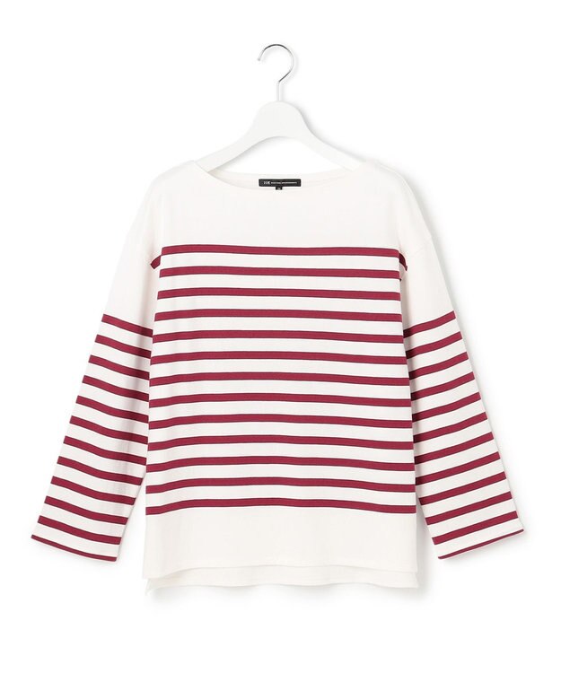 23区 L 【洗える】BUGIS シングルジャージー ボーダー カットソー オフホワイト×レッドボーダー