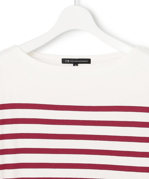 23区 L 【洗える】BUGIS シングルジャージー ボーダー カットソー オフホワイト×レッドボーダー