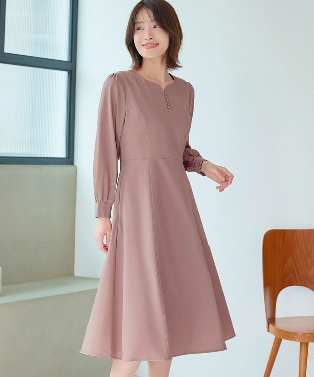 Tiaclasse 【セレモニー・洗える】ハートネックくるみ釦ワンピース ピンク