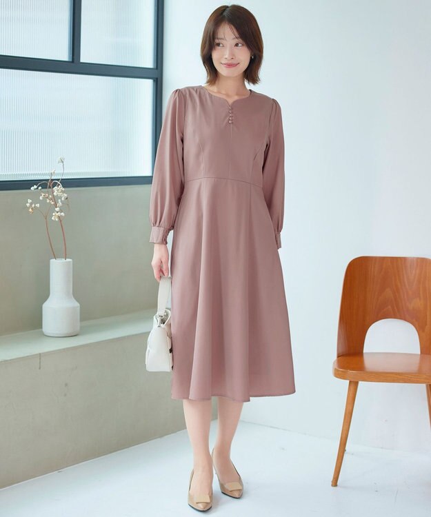 Tiaclasse 【セレモニー・洗える】ハートネックくるみ釦ワンピース ピンク