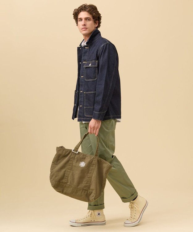 J.PRESS MEN コットンキャンバス オーバルトートバッグ カーキ系