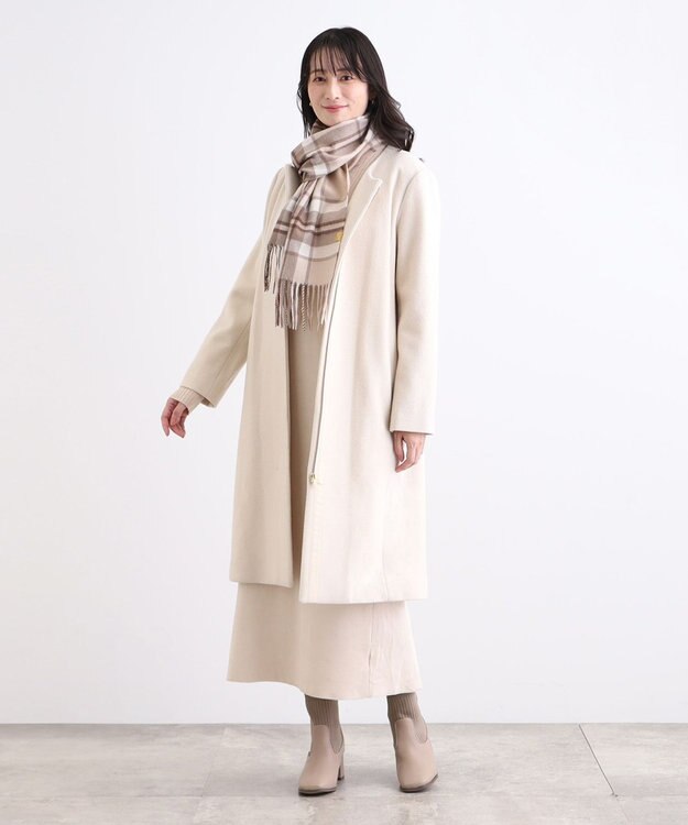 MOONBAT WEB限定【洗える】ミエル (miel) カシミヤ100％ チェックマフラー ベージュ