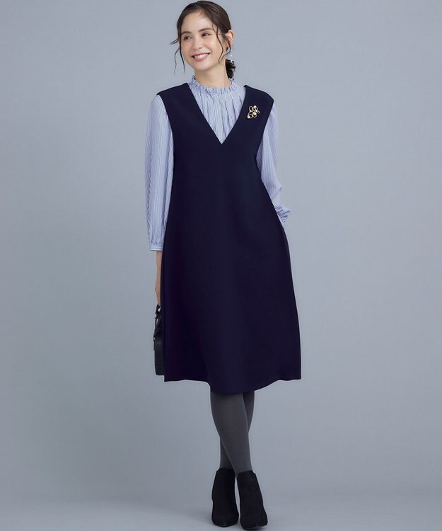 組曲 L ライトダブルクロス ジャンパーワンピース ネイビー系