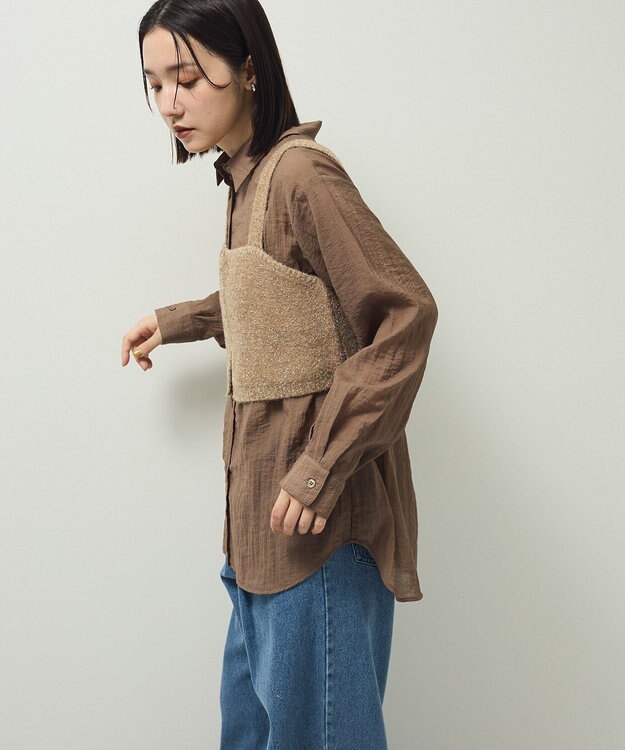 Green Parks ＳＥＴ２点ラメシャギービスチェ＋シャツ Brown