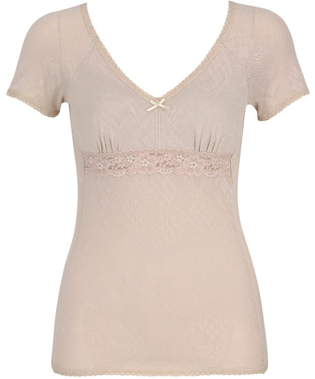 Wing カップ付きインナー 綿100％(身生地) さらっと快適 【綿100％ メッシュタイプ】 ブラトップ 3分袖 半袖 EL6385 ウイング／ワコール ブラウン