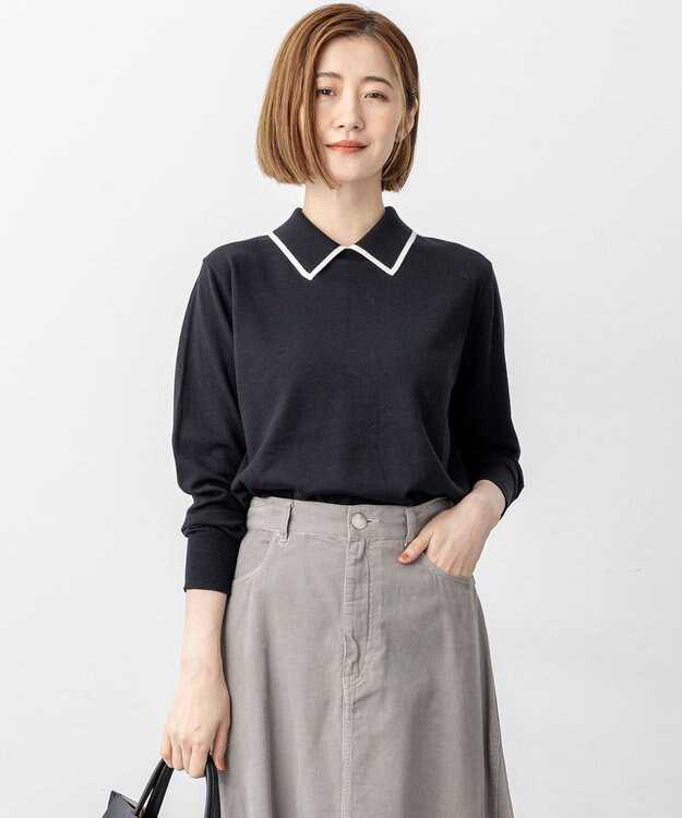 23区 L 【洗える】ウーステッドウール ポロニット ブラック系