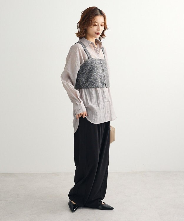 Green Parks ＳＥＴ２点ラメシャギービスチェ＋シャツ Charcoal Gray