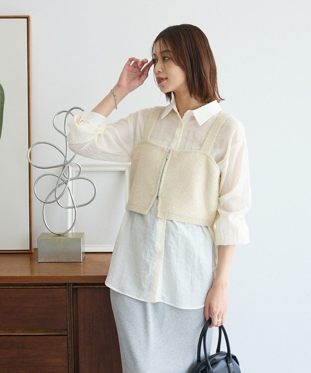 Green Parks ＳＥＴ２点ラメシャギービスチェ＋シャツ Ecru